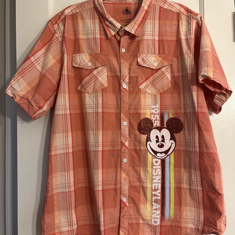 Disney Parks Mickey Mouse Orange Plaid Shirt